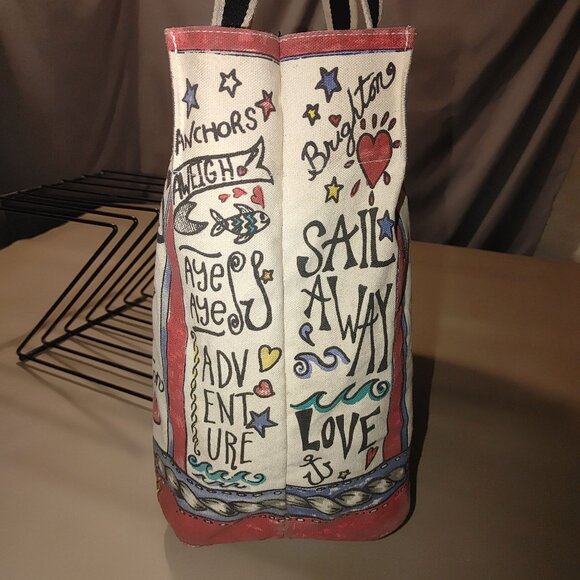 Brighton Seas The Day Stowaway Large Nautical Canvas Tote Bag Anchor Mermaid - Picture 12 of 14